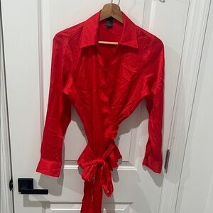 Stunning Ann Taylor Size 10 Red Petite Wrap Blouse